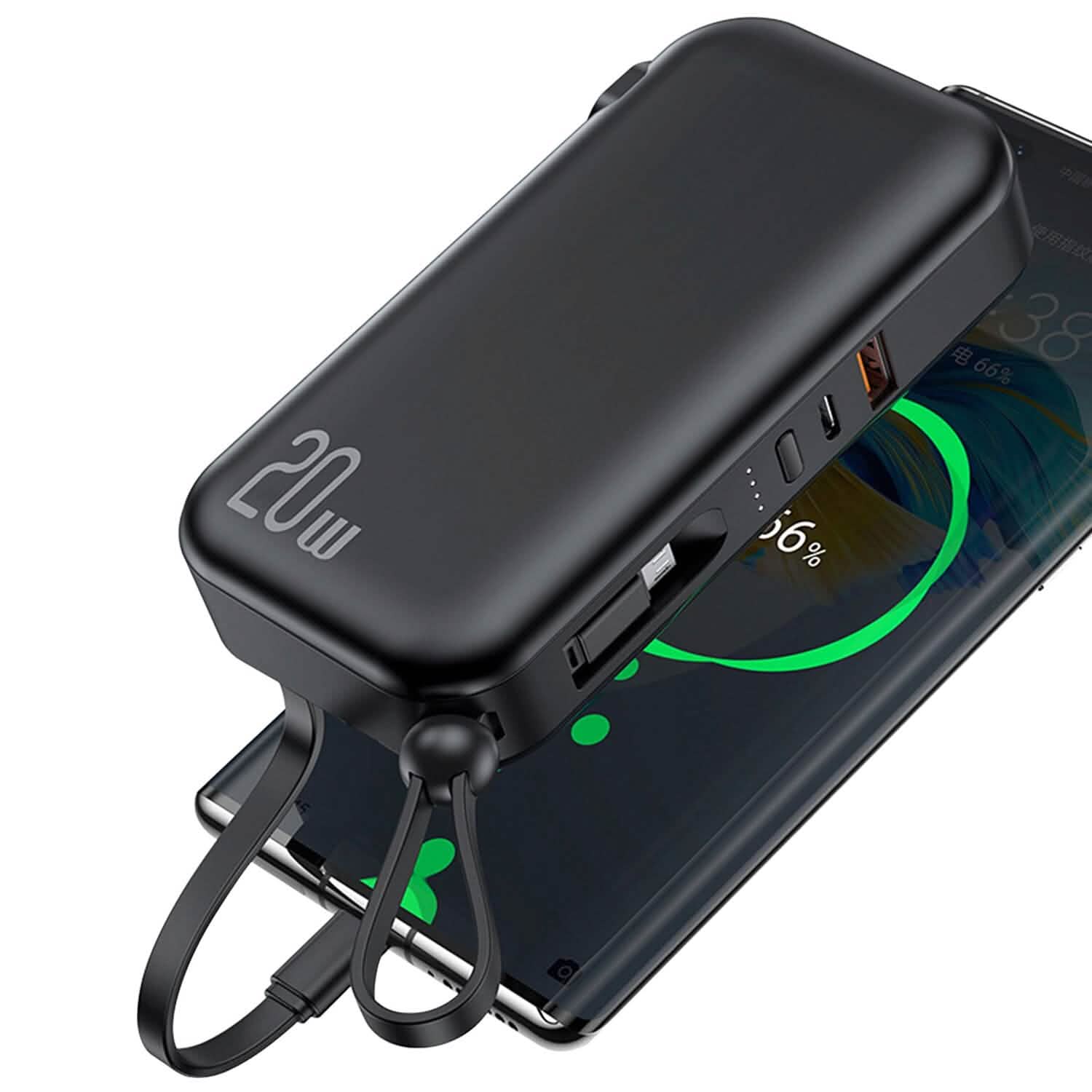 10000mAh ポータブル充電器 USプラグ付き 3本内蔵ケーブル