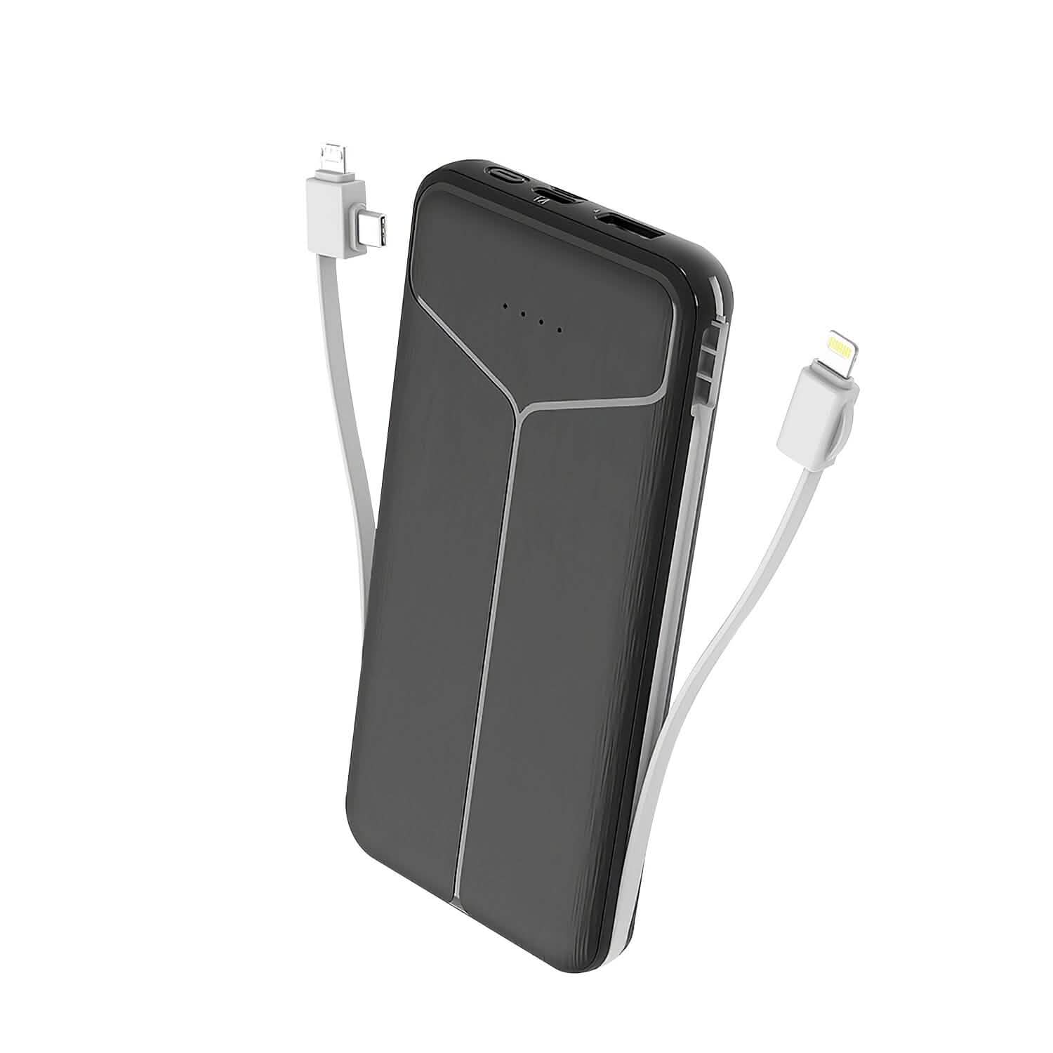 10000mAh モバイルバッテリー ポータブル充電器 USプラグ付き 2本内蔵ケーブル 外部バッテリーパック