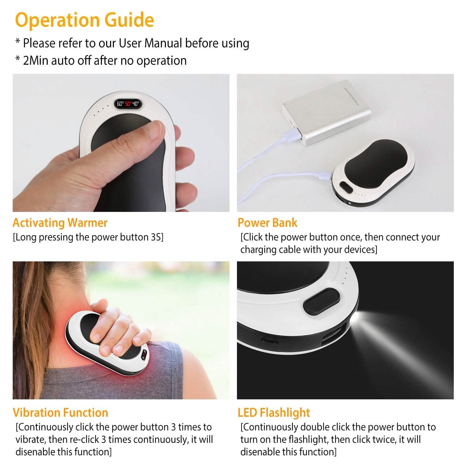 10000mAh Power Bank Rechargeable Pocket Warmer Double-Sided Heating