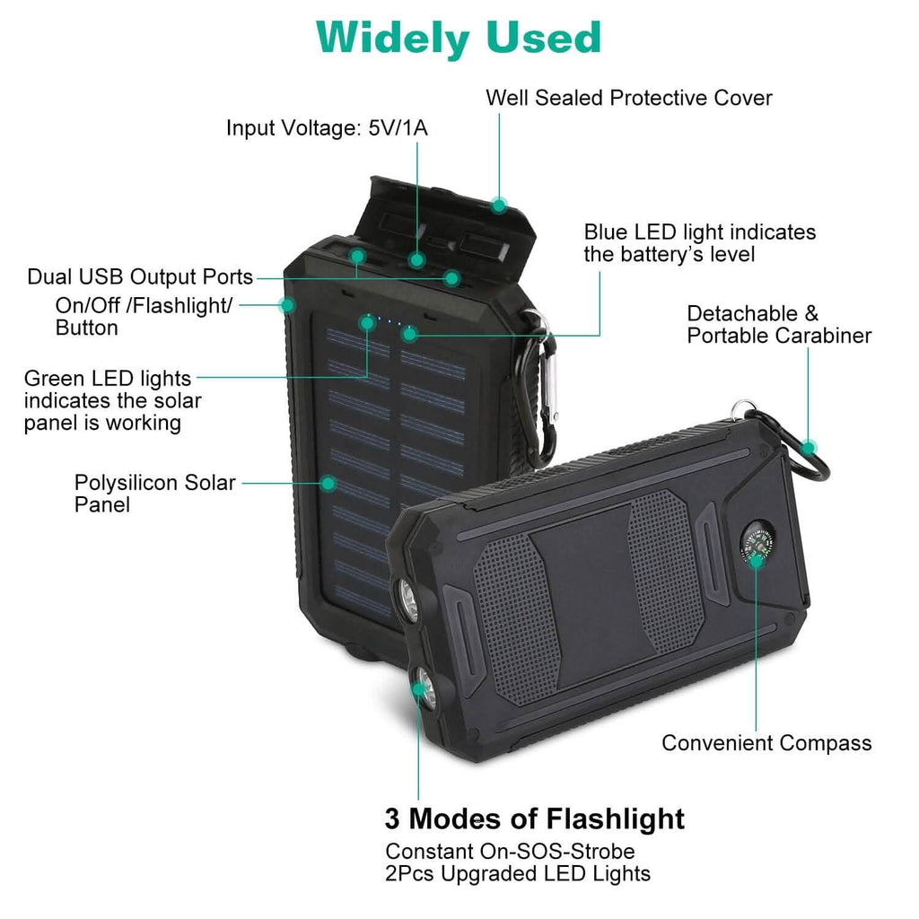 10000mAh Solar Power Bank External Battery Pack