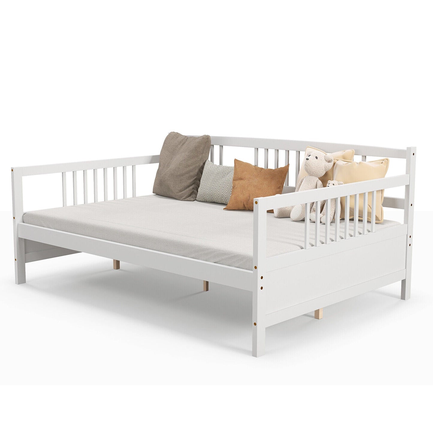 Classic Wooden Full Size Daybed Frame with Guardrails