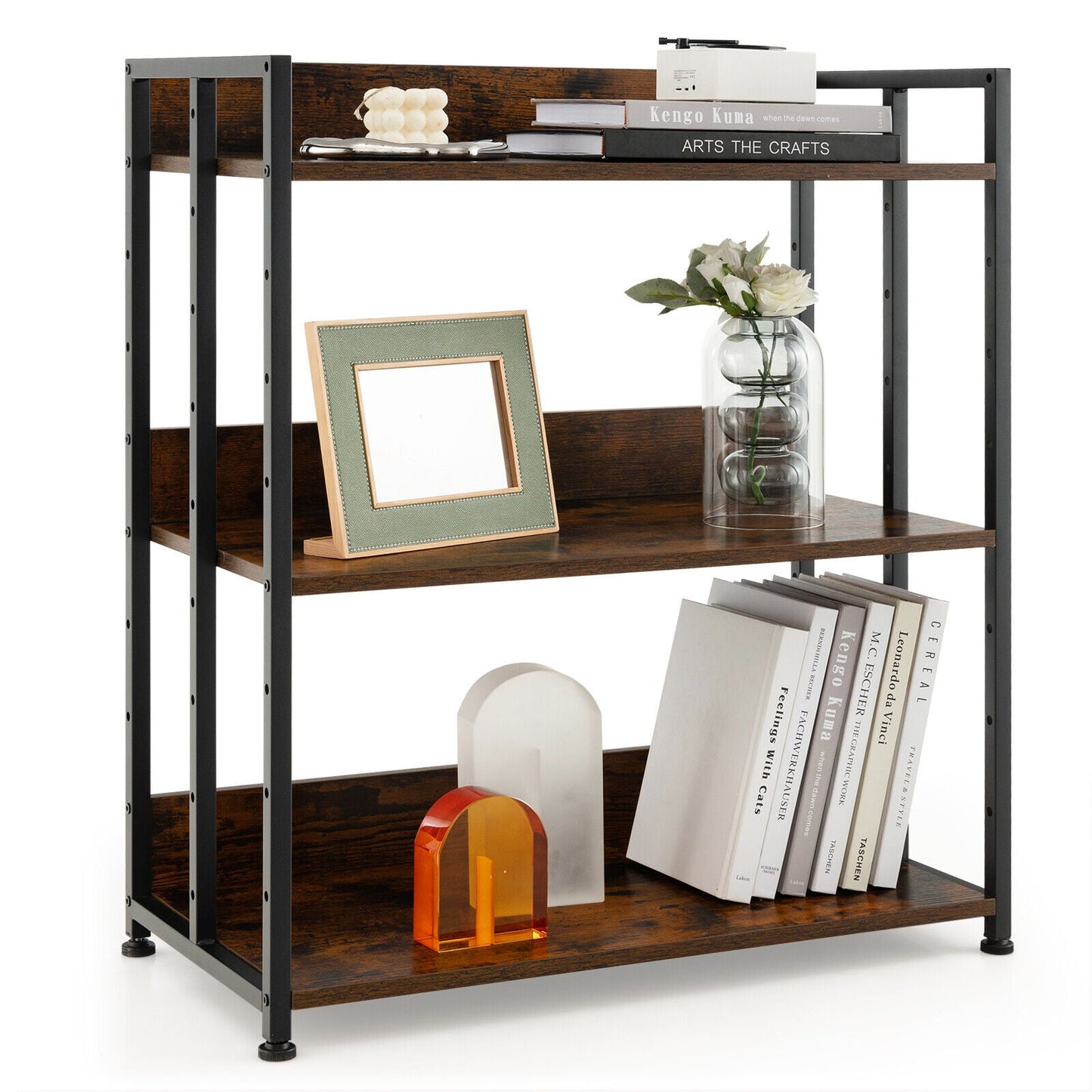 3/5-Tier Industrial Bookshelf Storage Shelf Display Rack with Adjustable Shelves