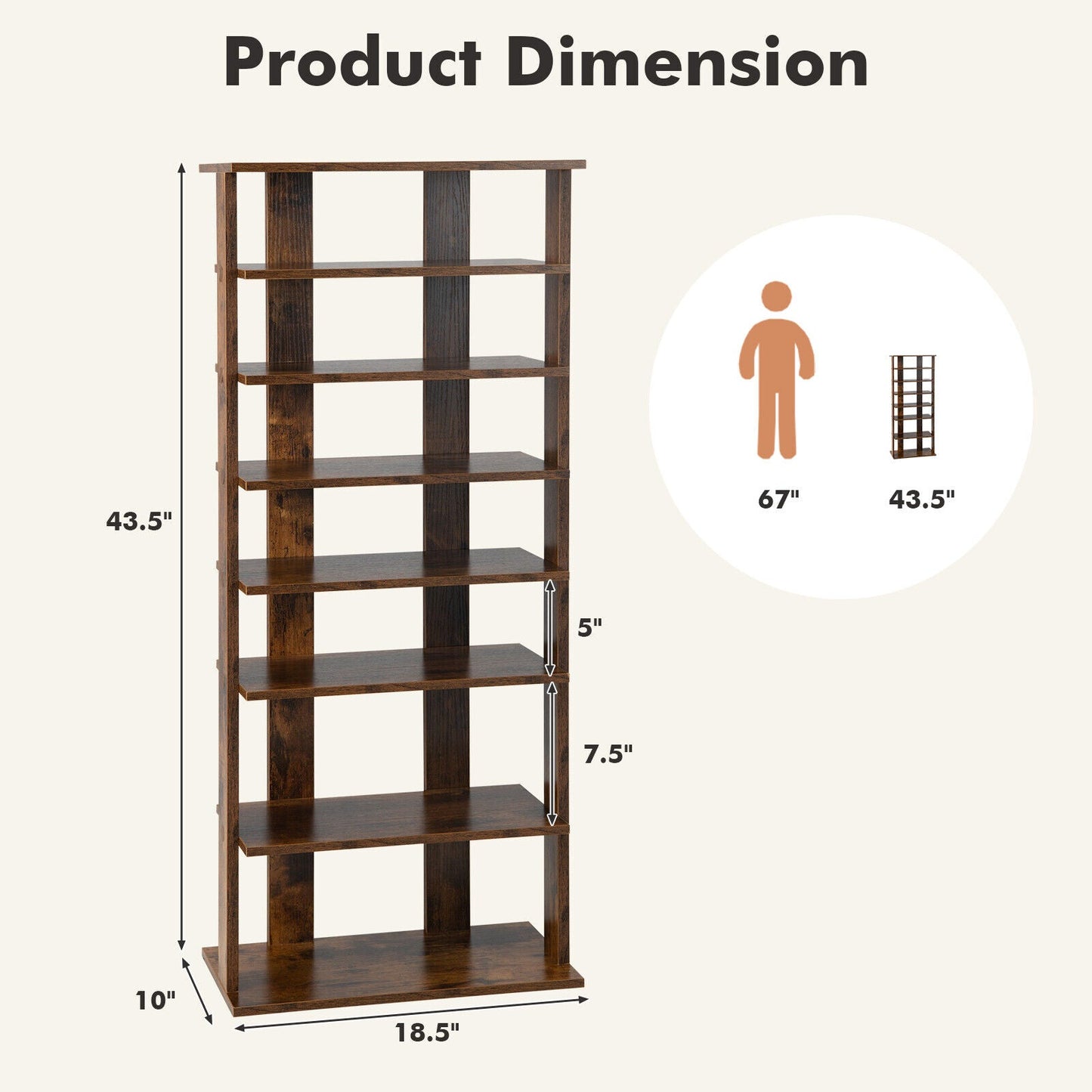 7-Tier Dual Shoe Rack Free Standing Shelves Storage Shelves Concise-Black