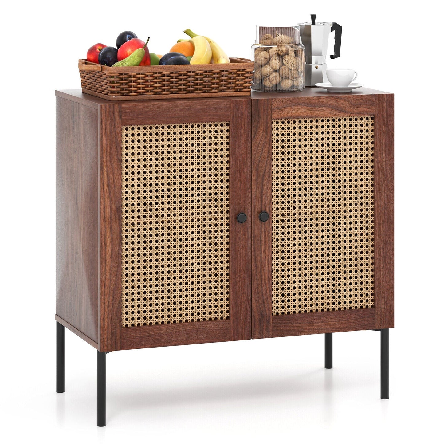Kitchen Sideboard with 2 Rattan Doors and Adjustable Shelf