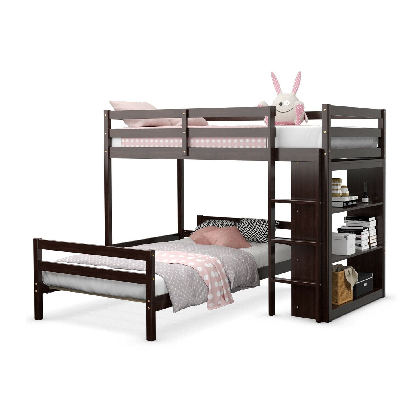 Twin Over Twin Loft Bunk Bed with Bookcase