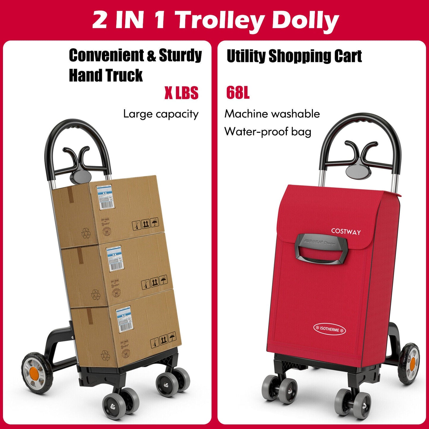Folding Shopping Cart Utility Hand Truck with Rolling Swivel Wheels