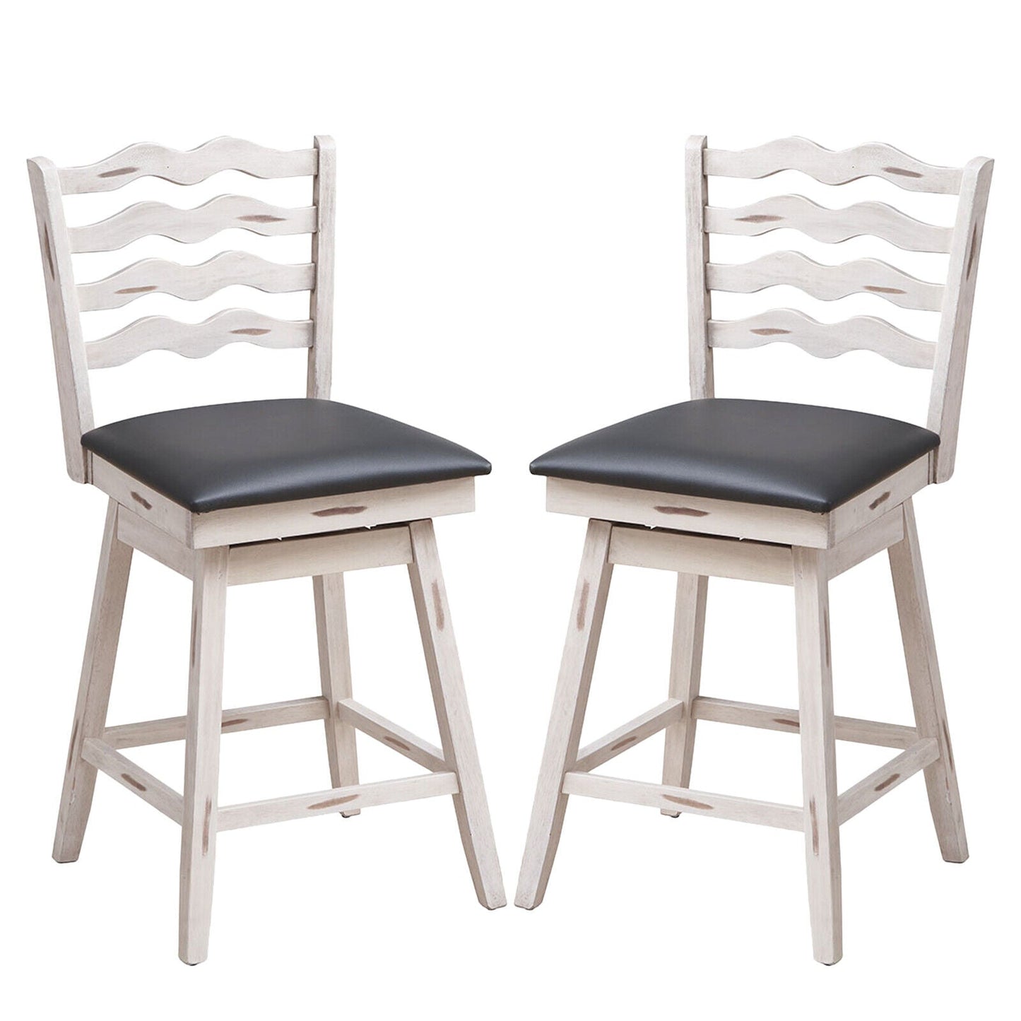 360° Swivel Bar Stools with Rubber Wood Frame and Ergonomic Backrest and Footrest