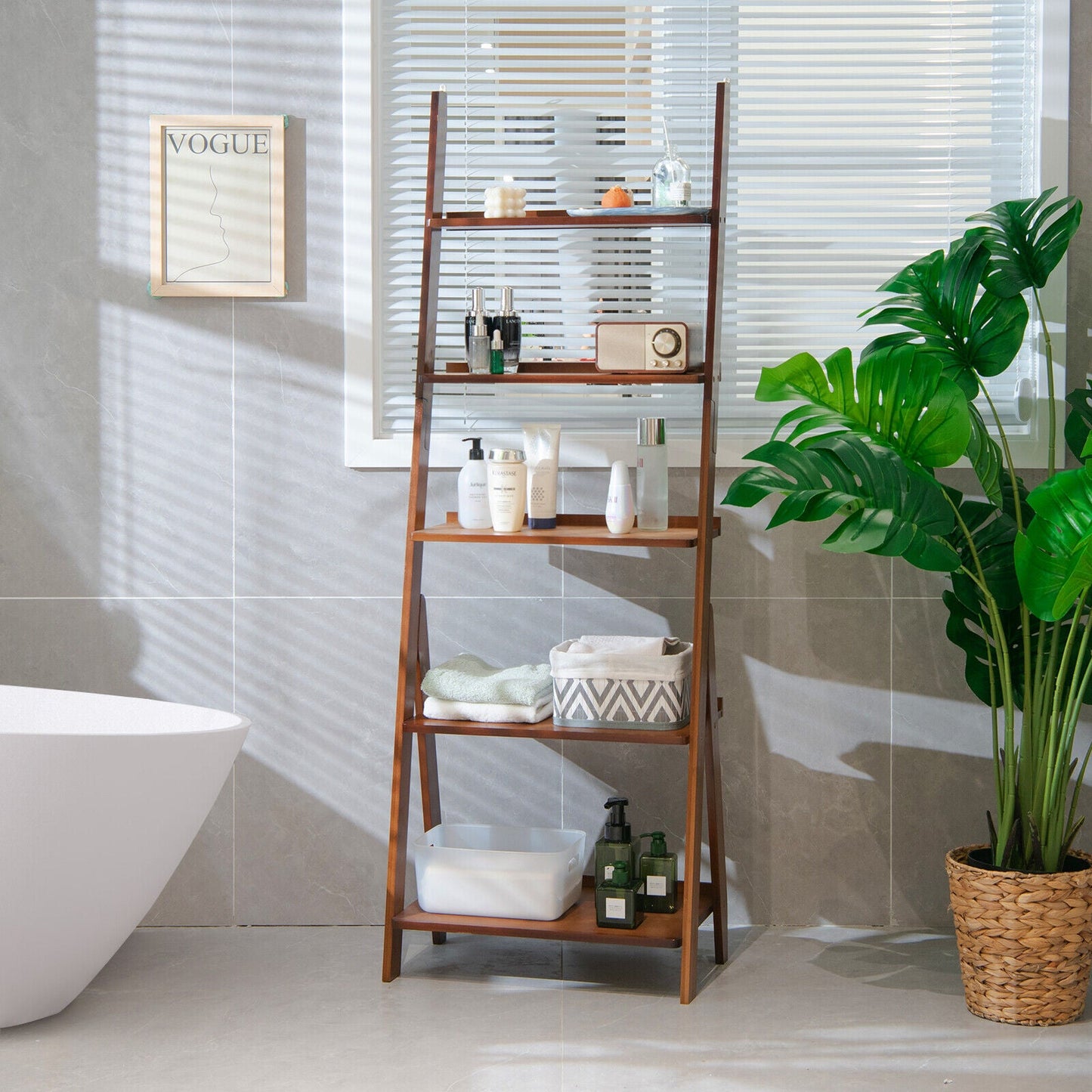 5-Tier Bamboo Ladder Shelf for Home Use