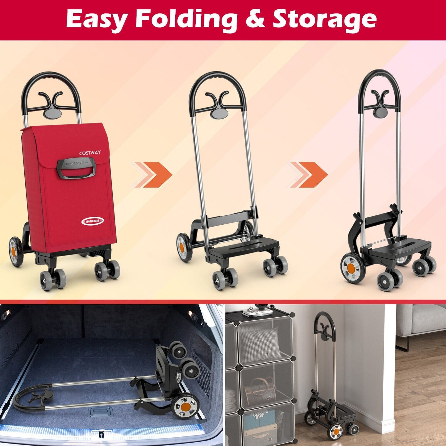 Folding Shopping Cart Utility Hand Truck with Rolling Swivel Wheels