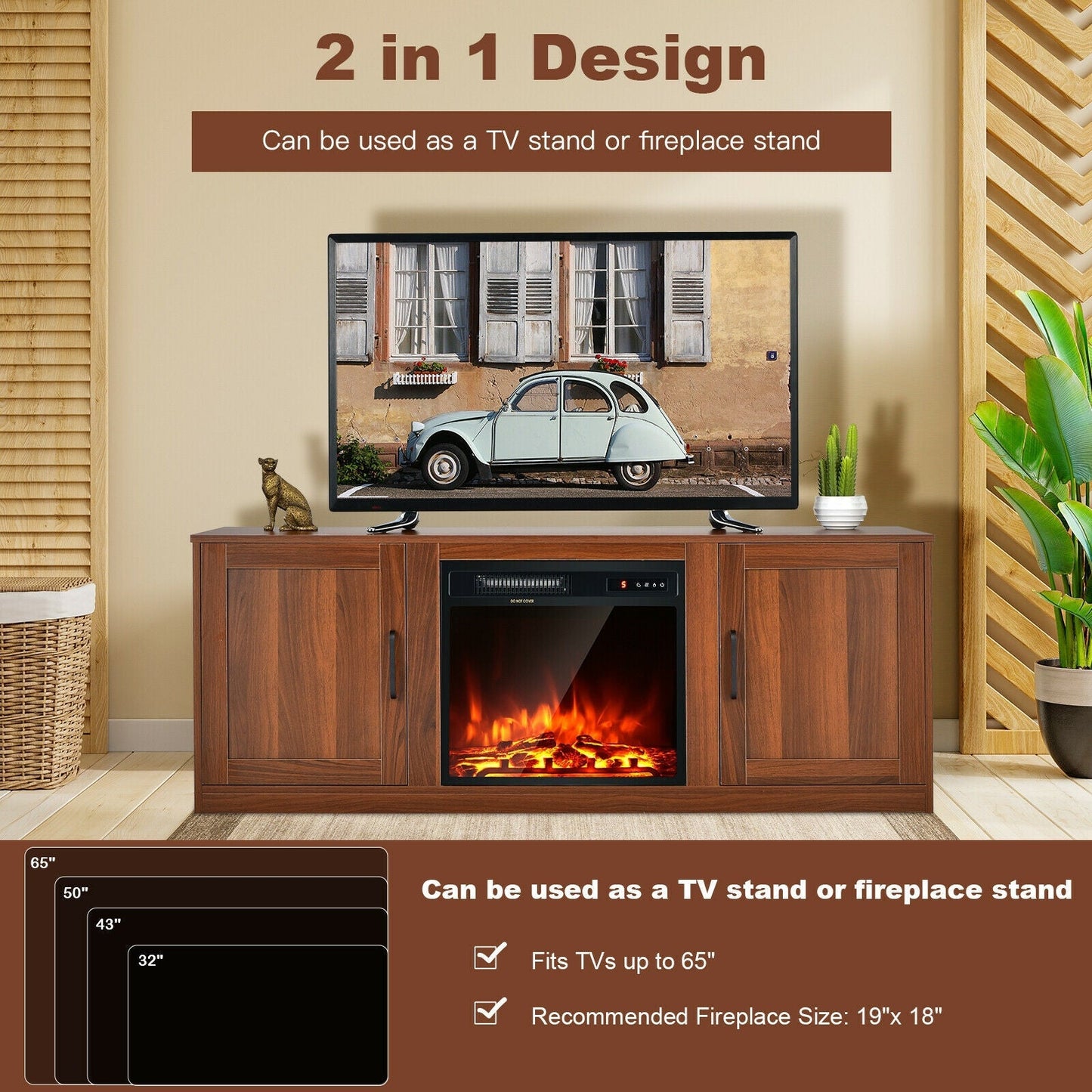 TV Stand with Double Barn Doors for TVs up to 65 Inch
