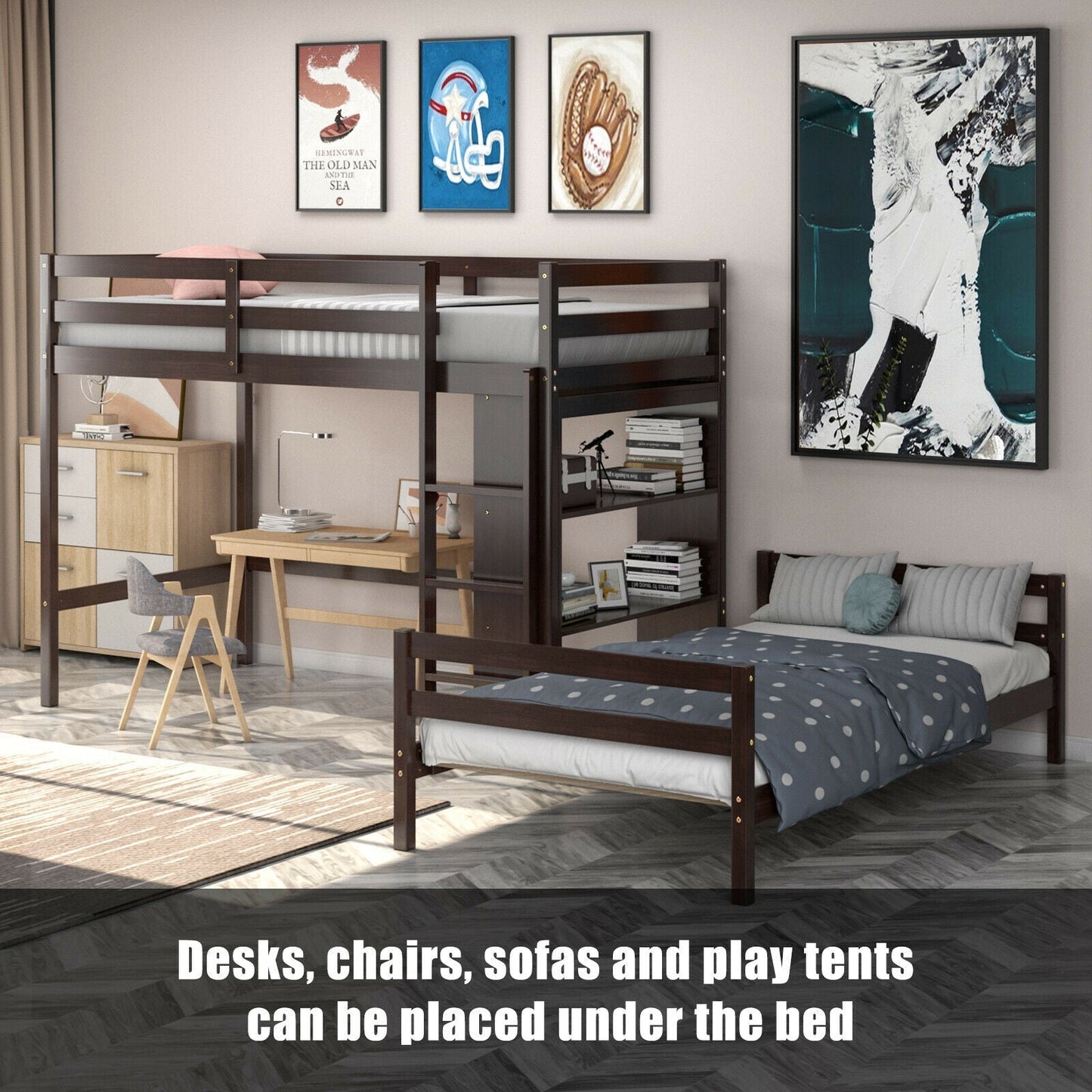 Twin Over Twin Loft Bunk Bed with Bookcase