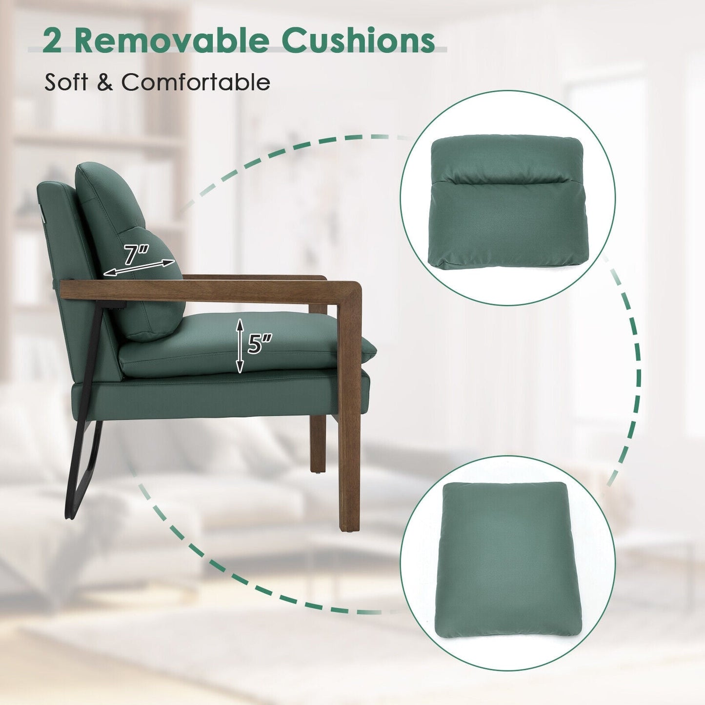 Single Sofa Chair with Extra-Thick Padded Backrest and Seat Cushion