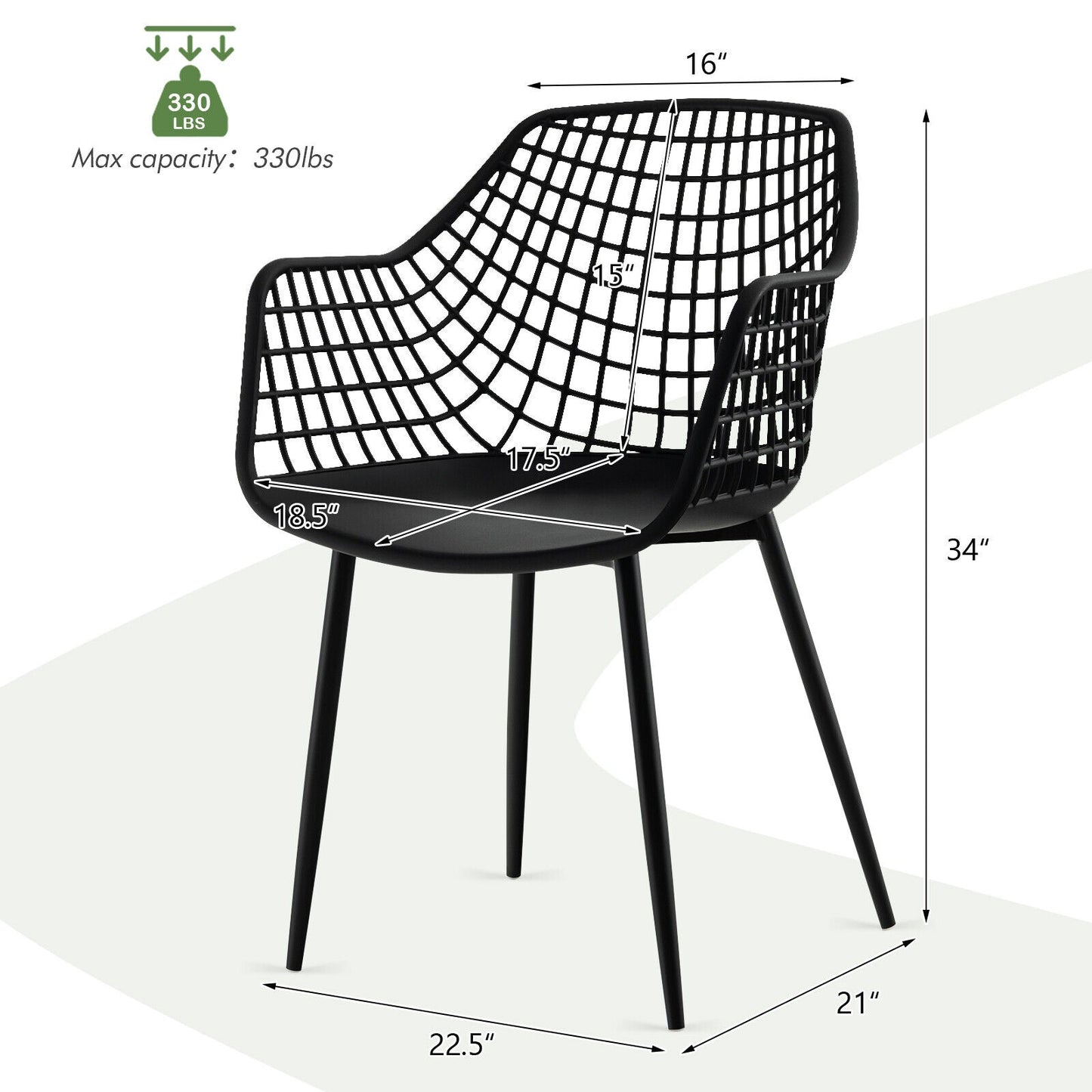 Set of 4 Heavy Duty Modern Dining Chair with Airy Hollow Backrest