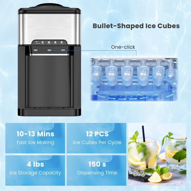 3-in-1 Water Cooler Dispenser with Ice Maker & Temp Settings