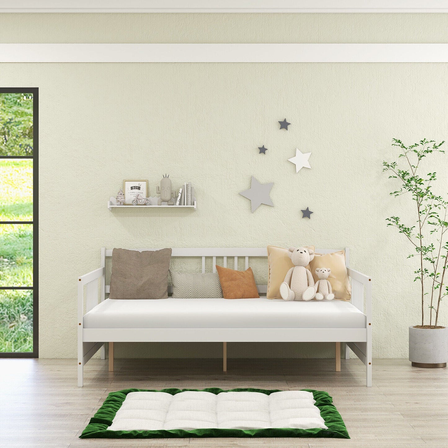 Classic Wooden Full Size Daybed Frame with Guardrails