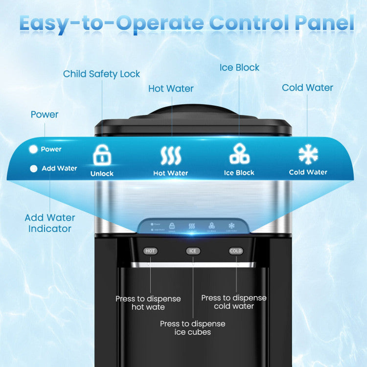 3-in-1 Water Cooler Dispenser with Ice Maker & Temp Settings