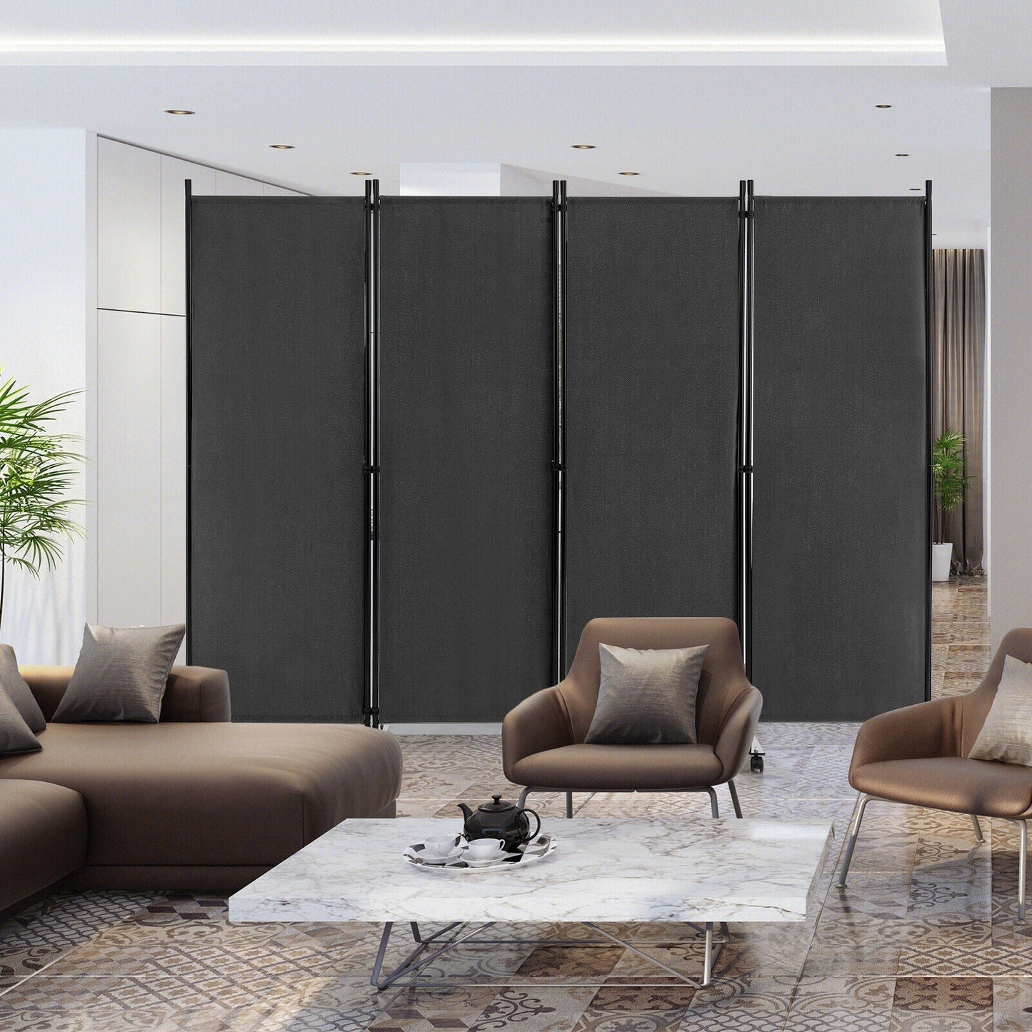 4-Panel Folding Room Divider 6 Feet Rolling Privacy Screen with Lockable Wheels