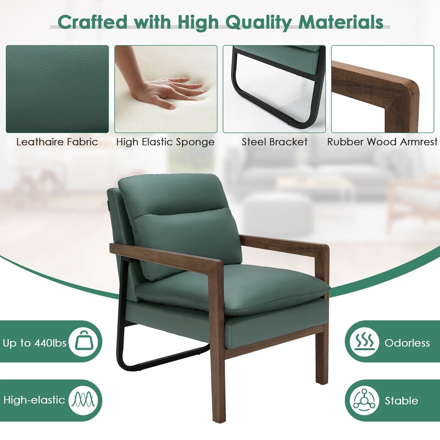 Single Sofa Chair with Extra-Thick Padded Backrest and Seat Cushion