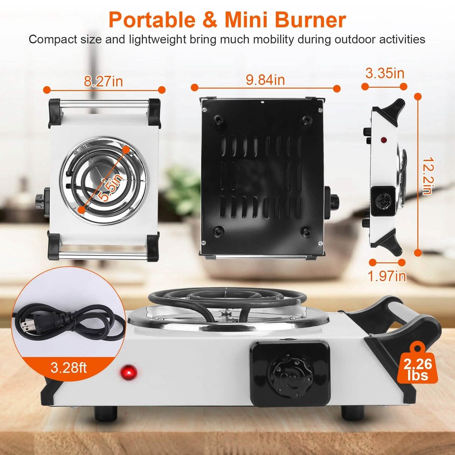 Plaque chauffante électrique portable 1000 W à serpentin pour comptoir