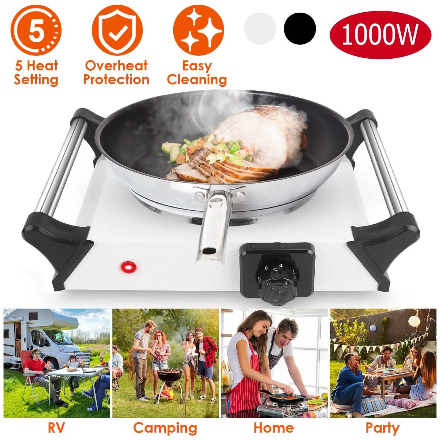 Plaque chauffante électrique portable 1000 W à serpentin pour comptoir