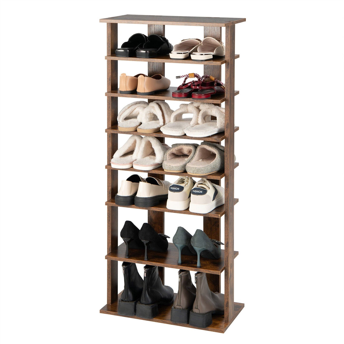 7-Tier Dual Shoe Rack Free Standing Shelves Storage Shelves Concise-Black