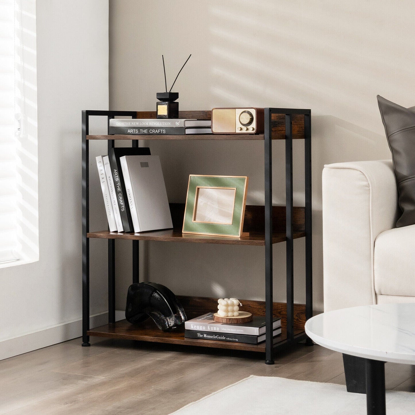 3/5-Tier Industrial Bookshelf Storage Shelf Display Rack with Adjustable Shelves
