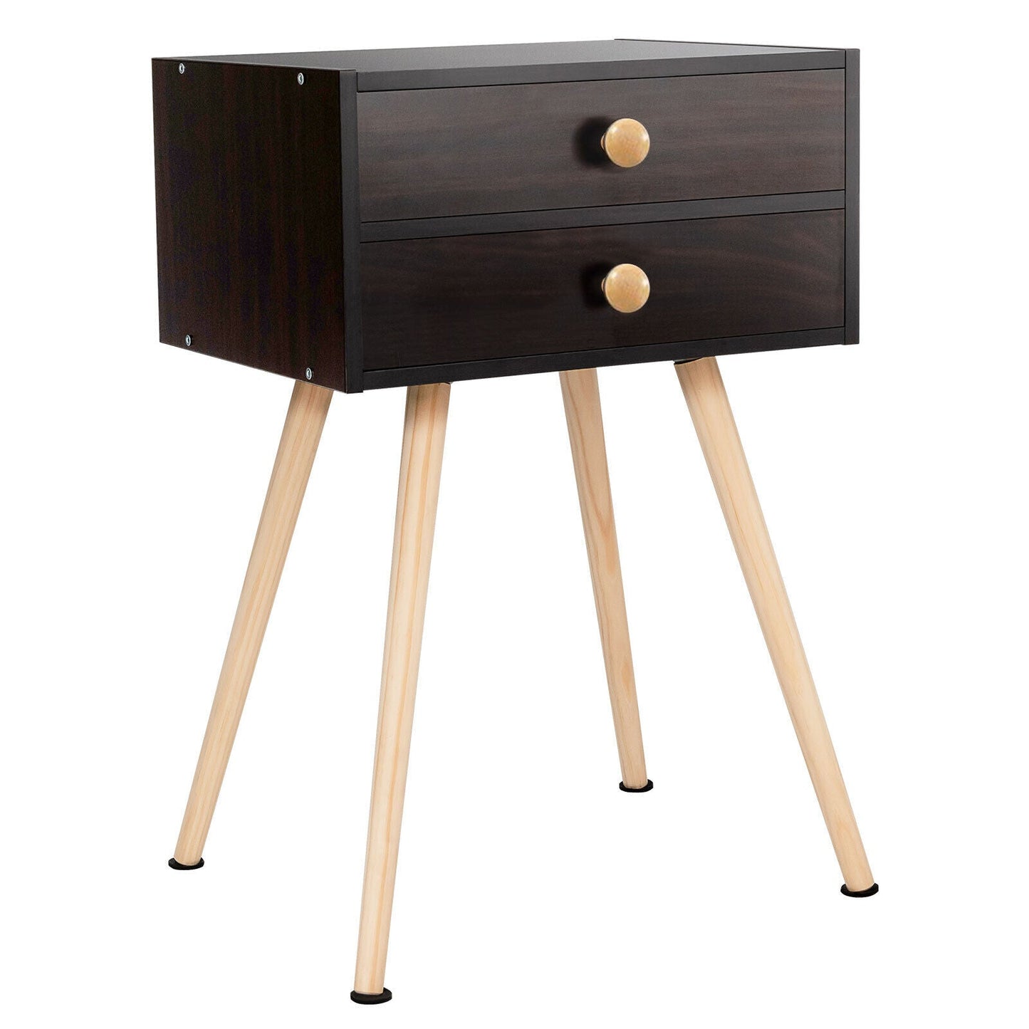 Modern Nightstand Bedside Table Mid Century with 2 Drawers-Natural
