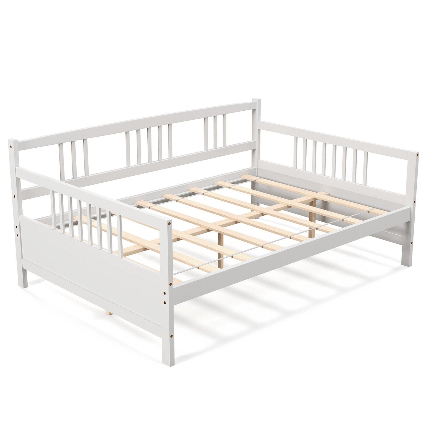 Classic Wooden Full Size Daybed Frame with Guardrails