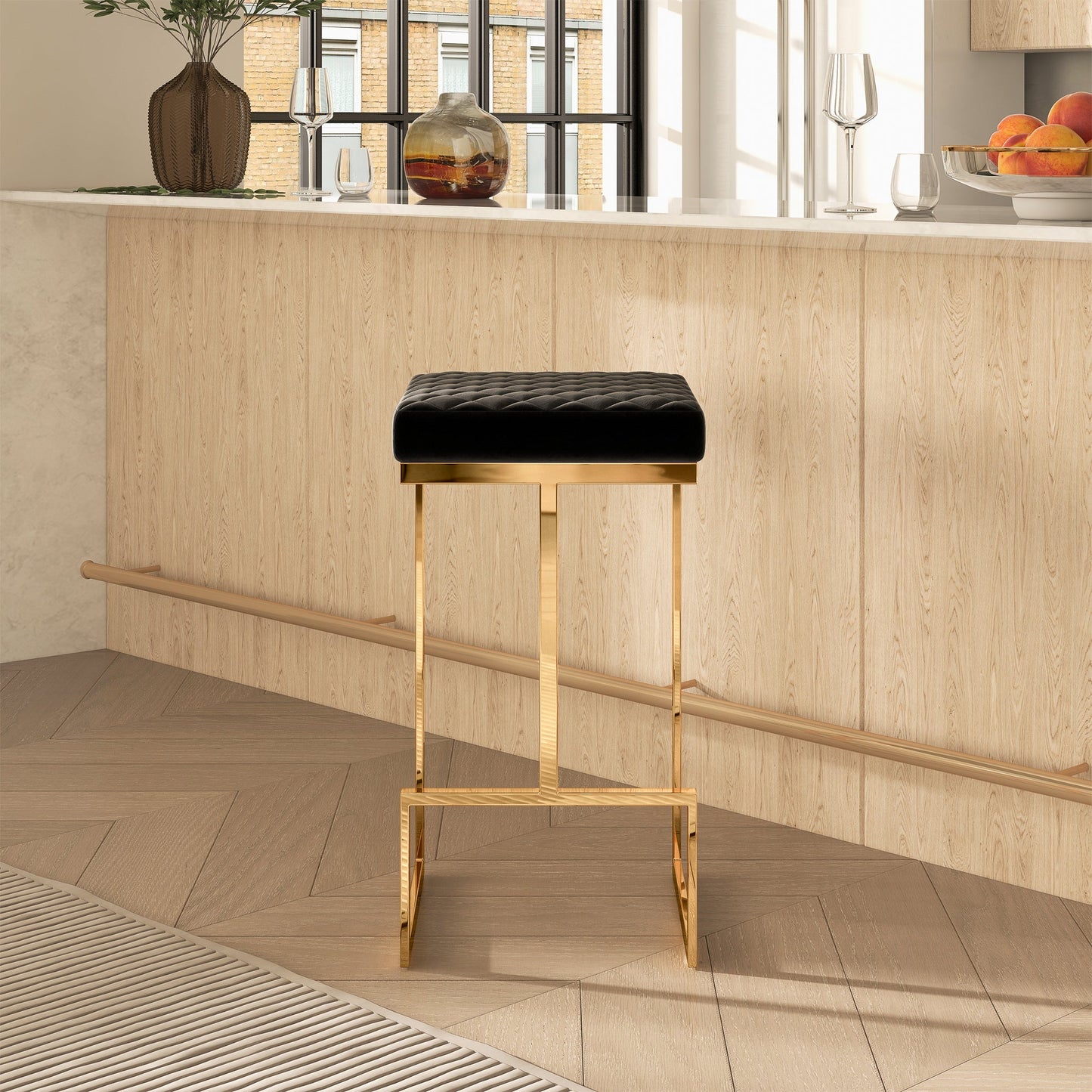 Joel Mid Century Modern Luxury Upholstered Stool