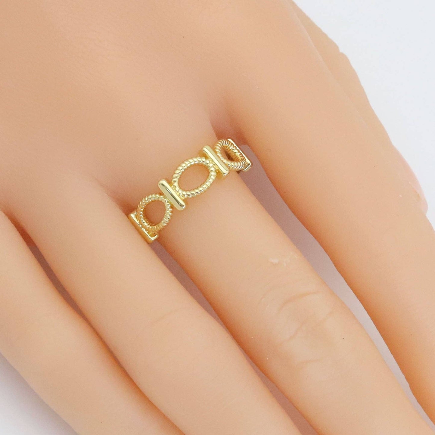 Gold Silver Oval Bar Adjustable Ring, Sku#A220