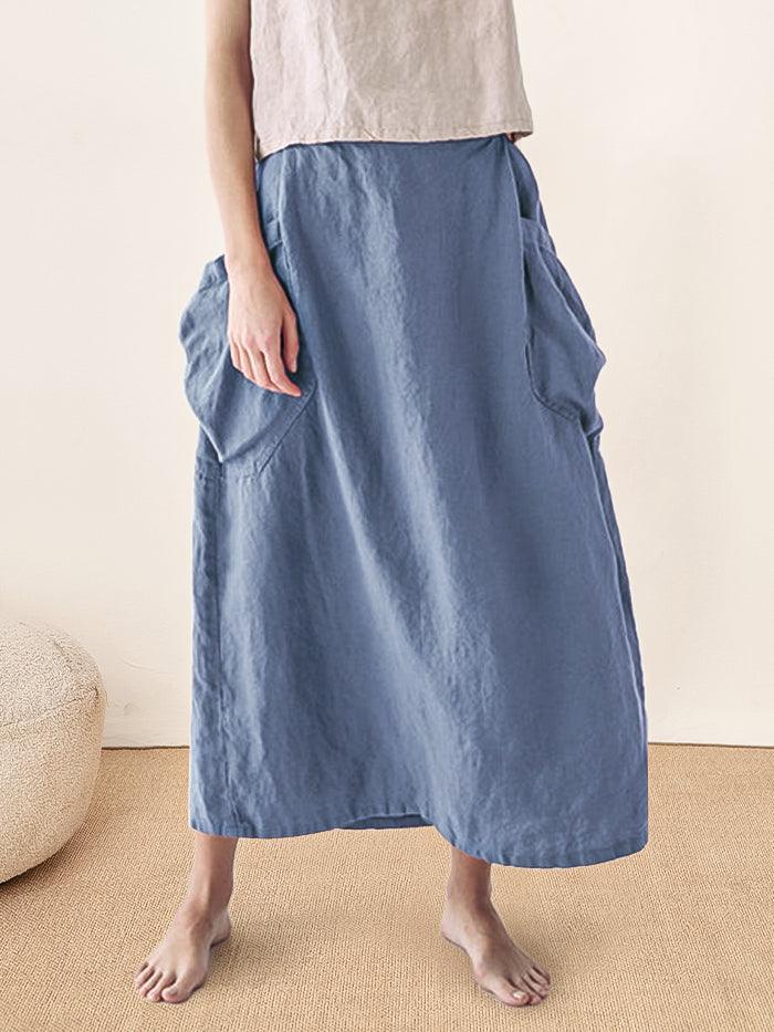 Linen-Cotton Elastic Waist Skirt MARINA