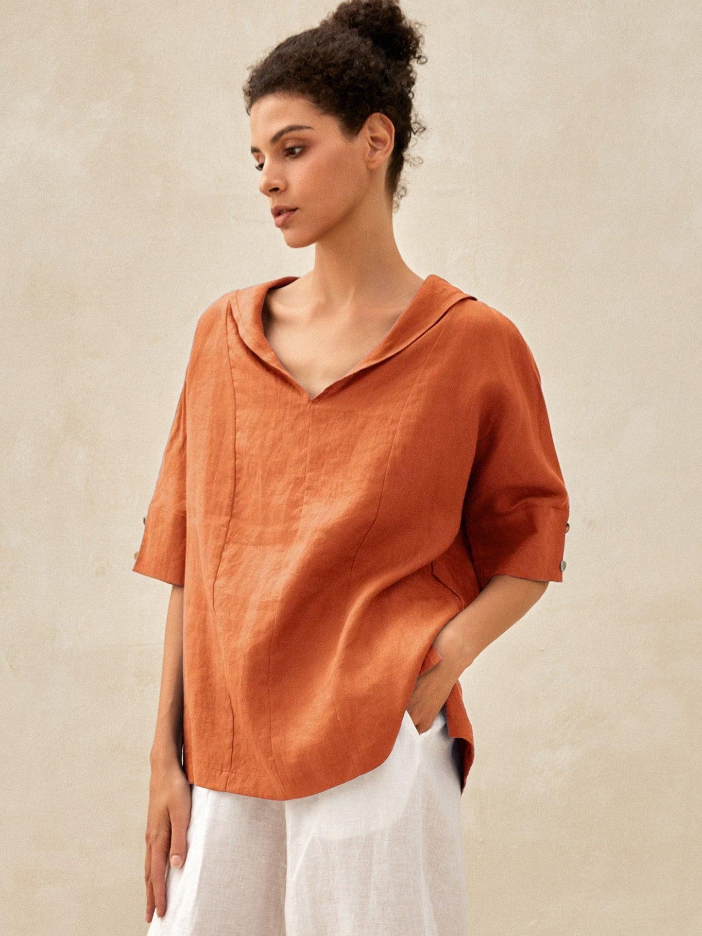 Linen V-Neck Short-Sleeve Shirt SIERRA