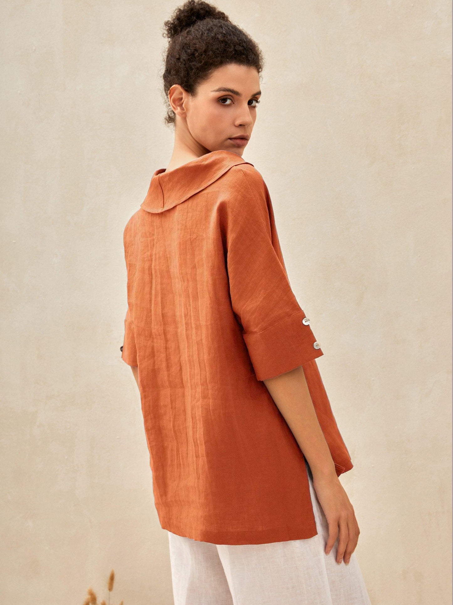 Linen V-Neck Short-Sleeve Shirt SIERRA