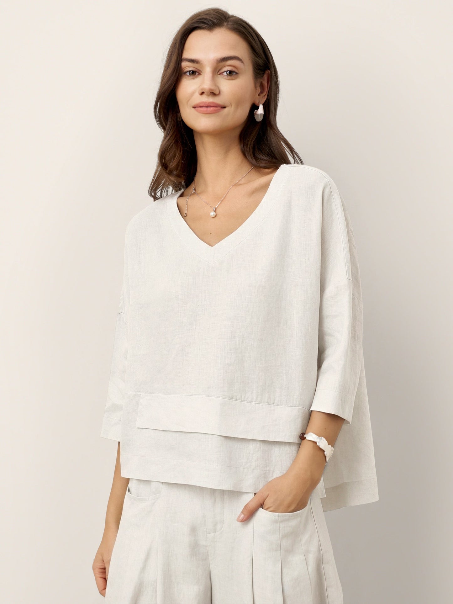 100% Linen Drop Shoulder Asymmetric Layered Hem Overtop VIOLA
