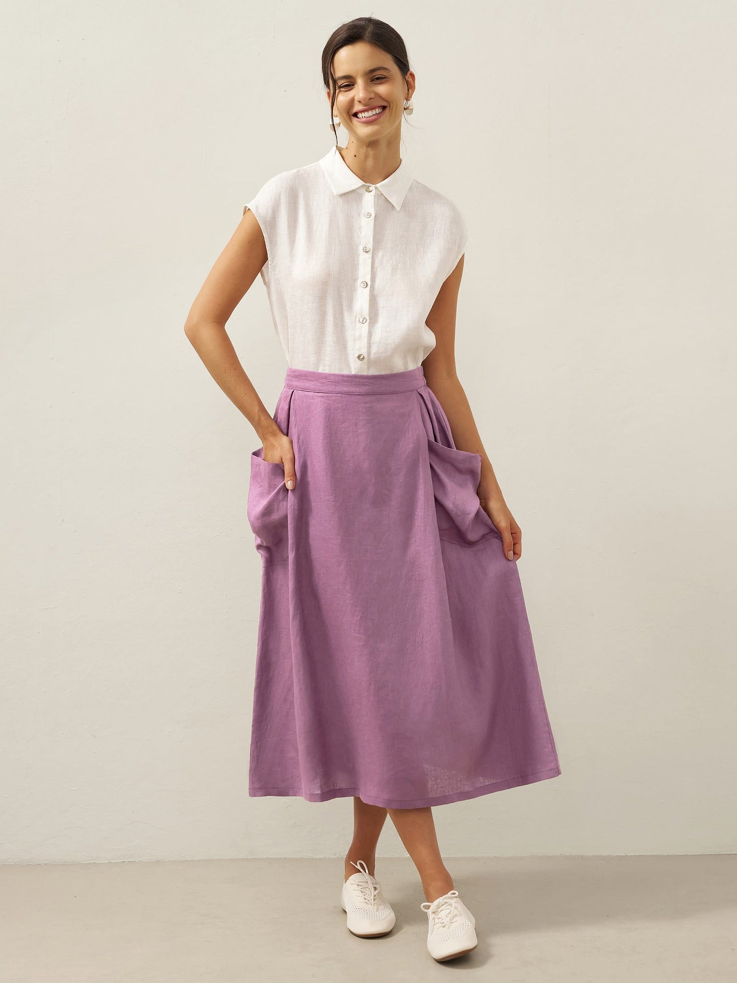 Linen-Cotton Elastic Waist Skirt MARINA