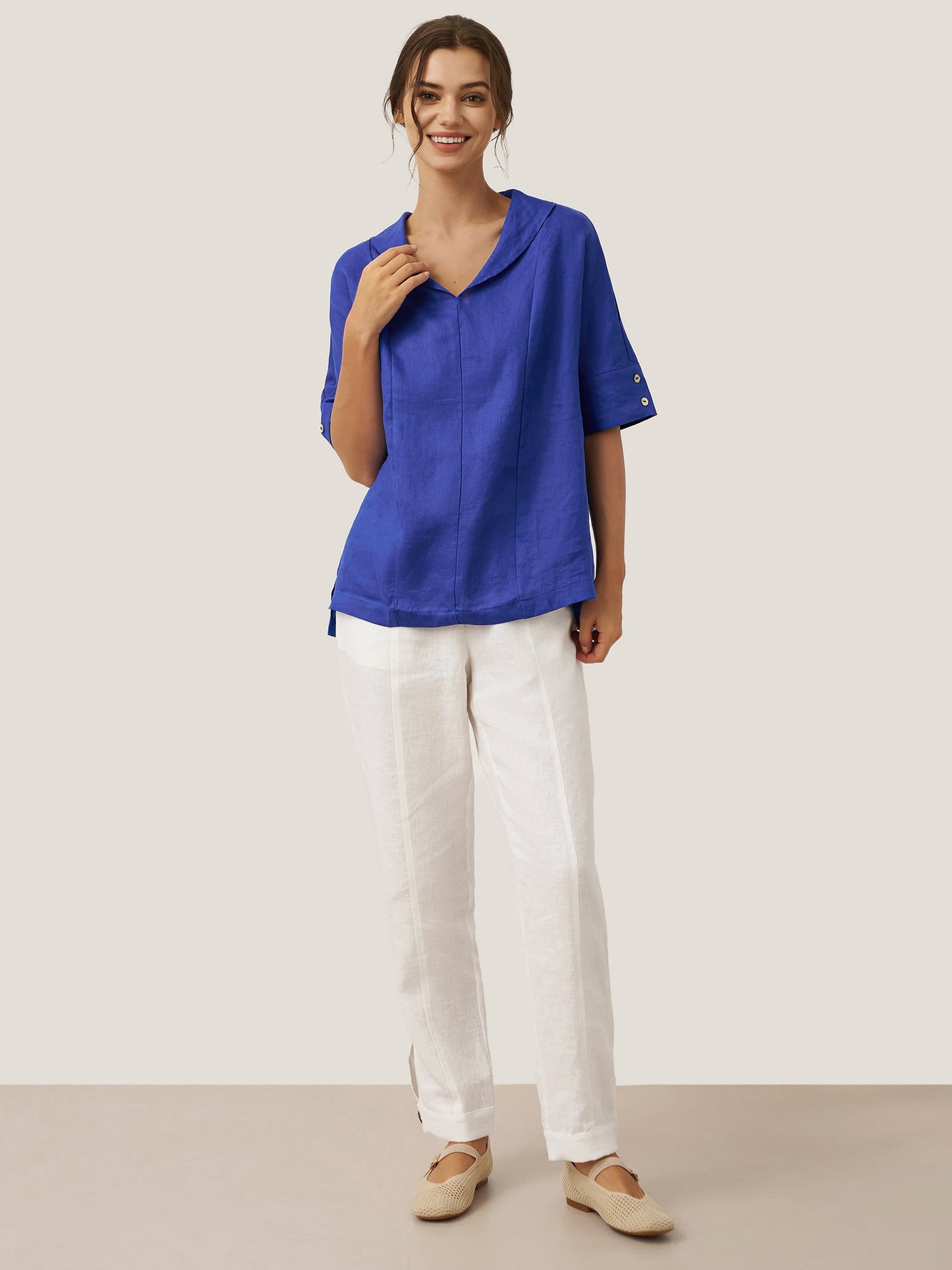 Linen V-Neck Short-Sleeve Shirt SIERRA