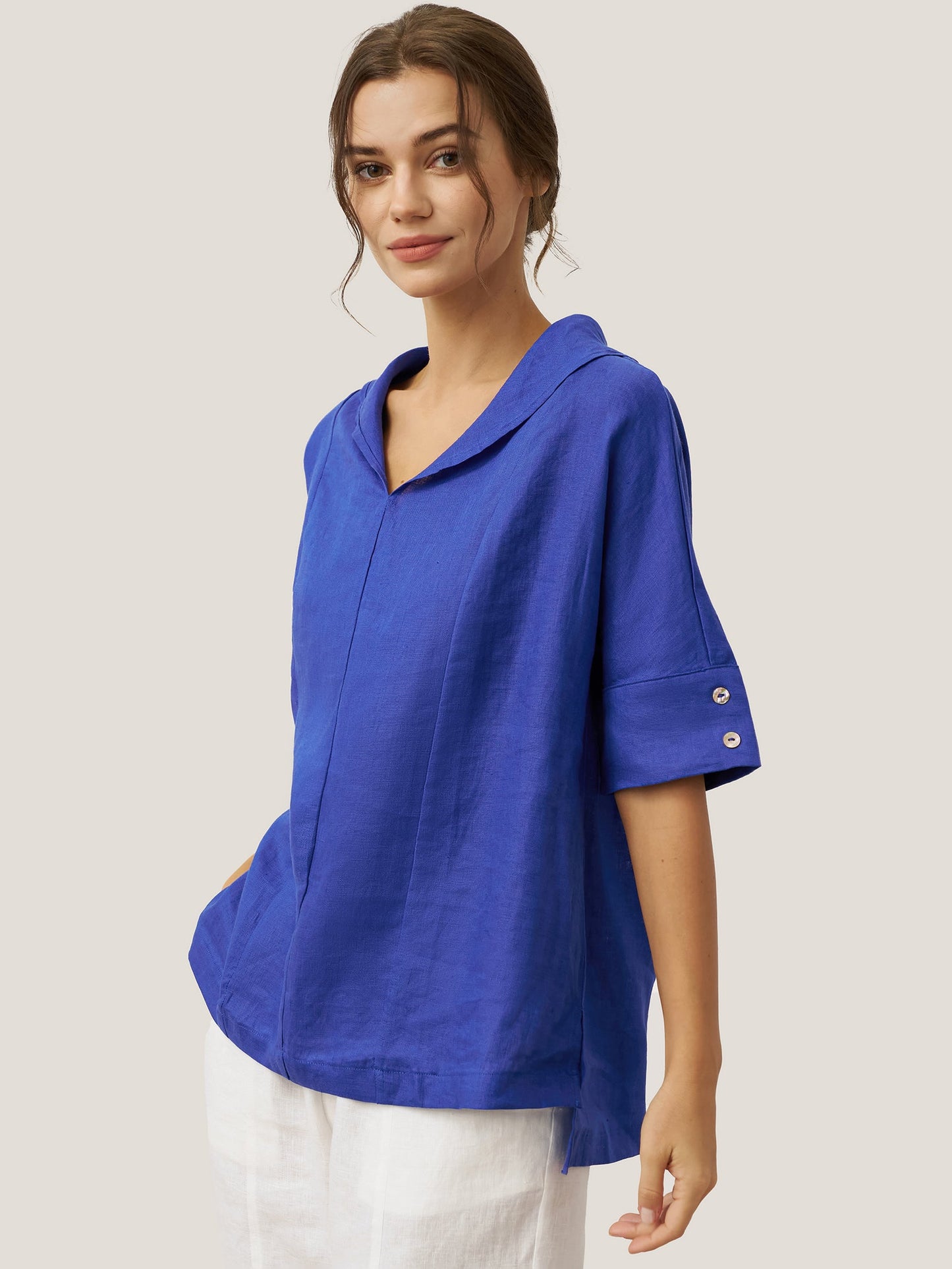 Linen V-Neck Short-Sleeve Shirt SIERRA