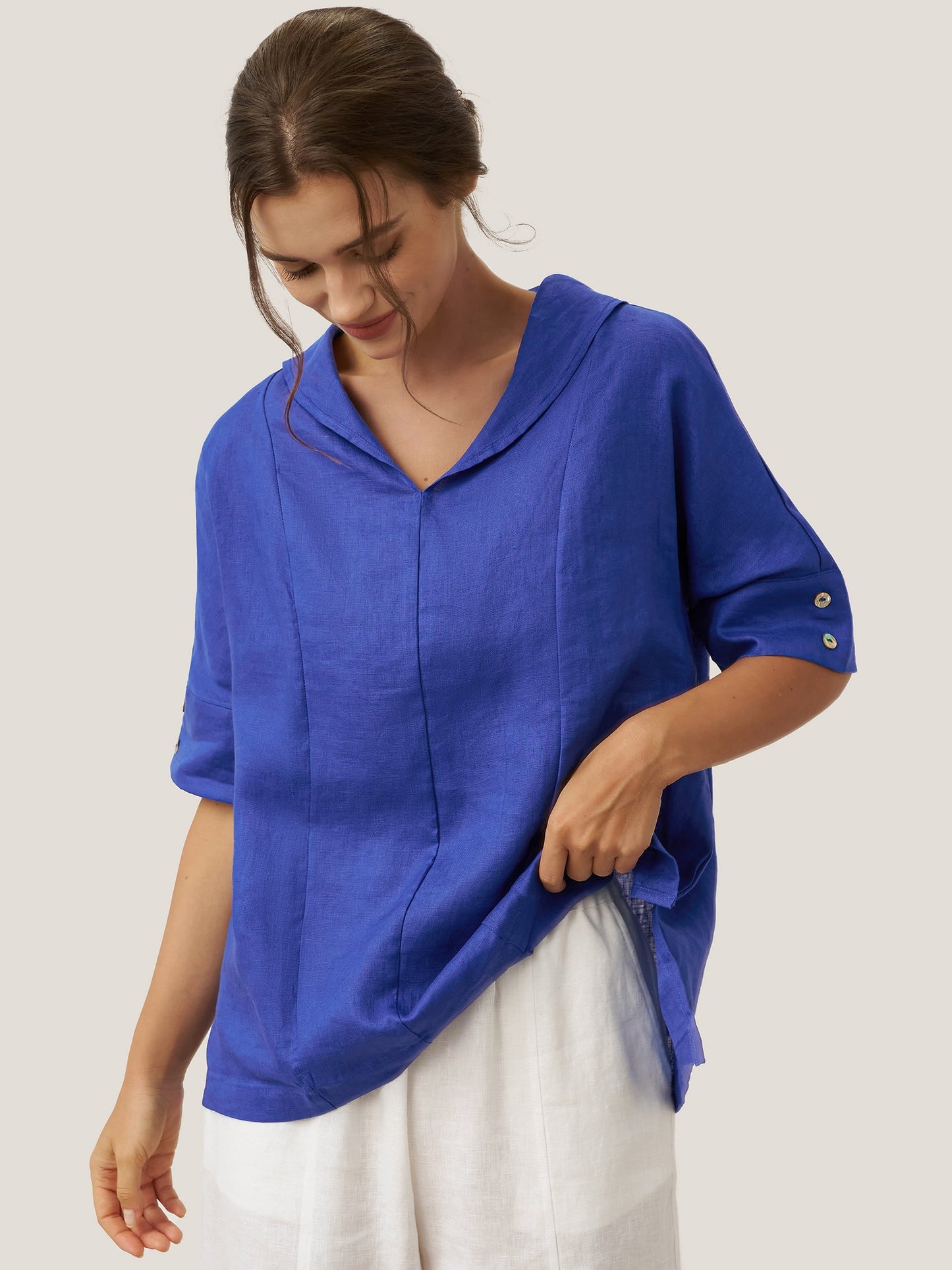 Linen V-Neck Short-Sleeve Shirt SIERRA