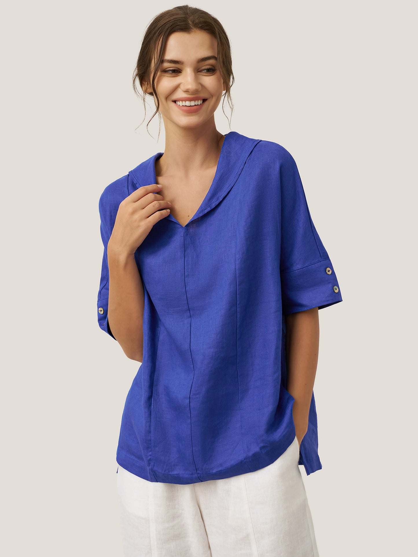 Linen V-Neck Short-Sleeve Shirt SIERRA