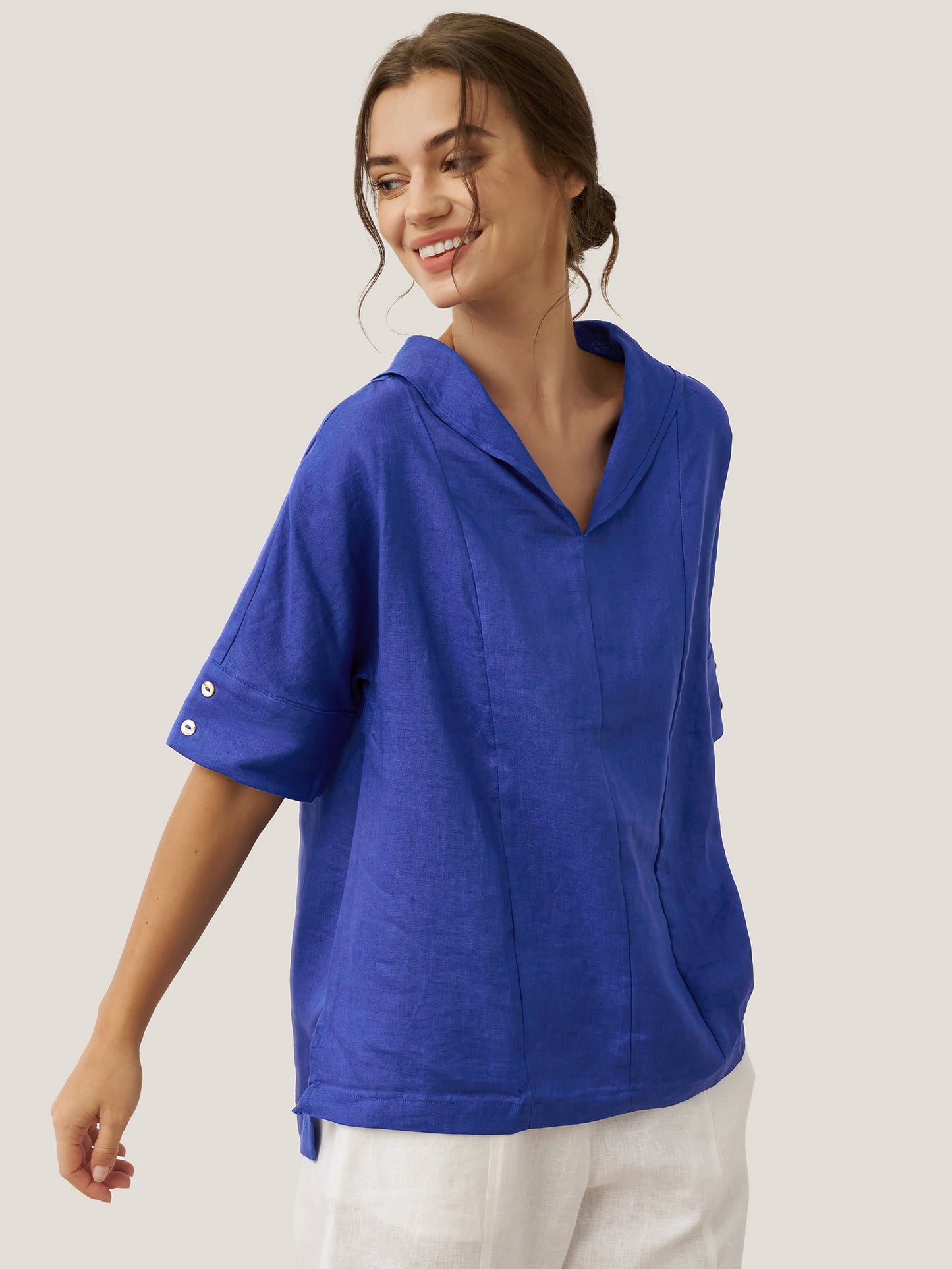Linen V-Neck Short-Sleeve Shirt SIERRA