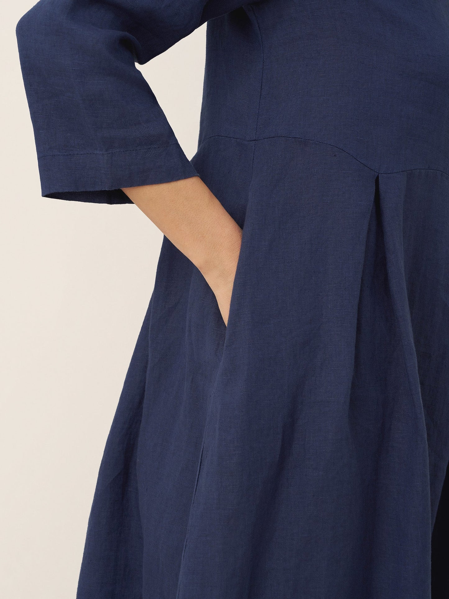 100% Linen Bateau Neck Pleated Midi Dress ABIGAIL