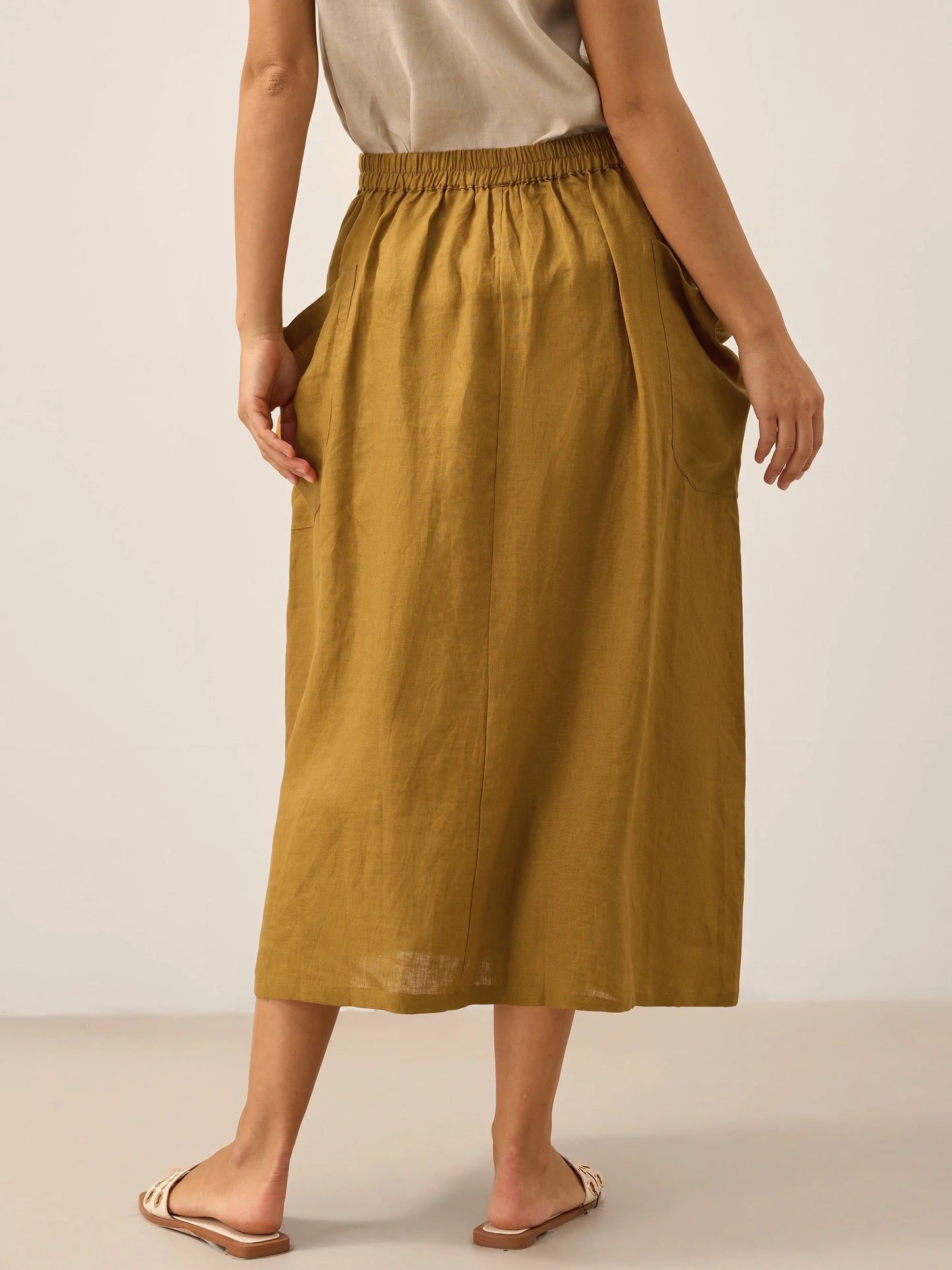 Linen-Cotton Elastic Waist Skirt MARINA