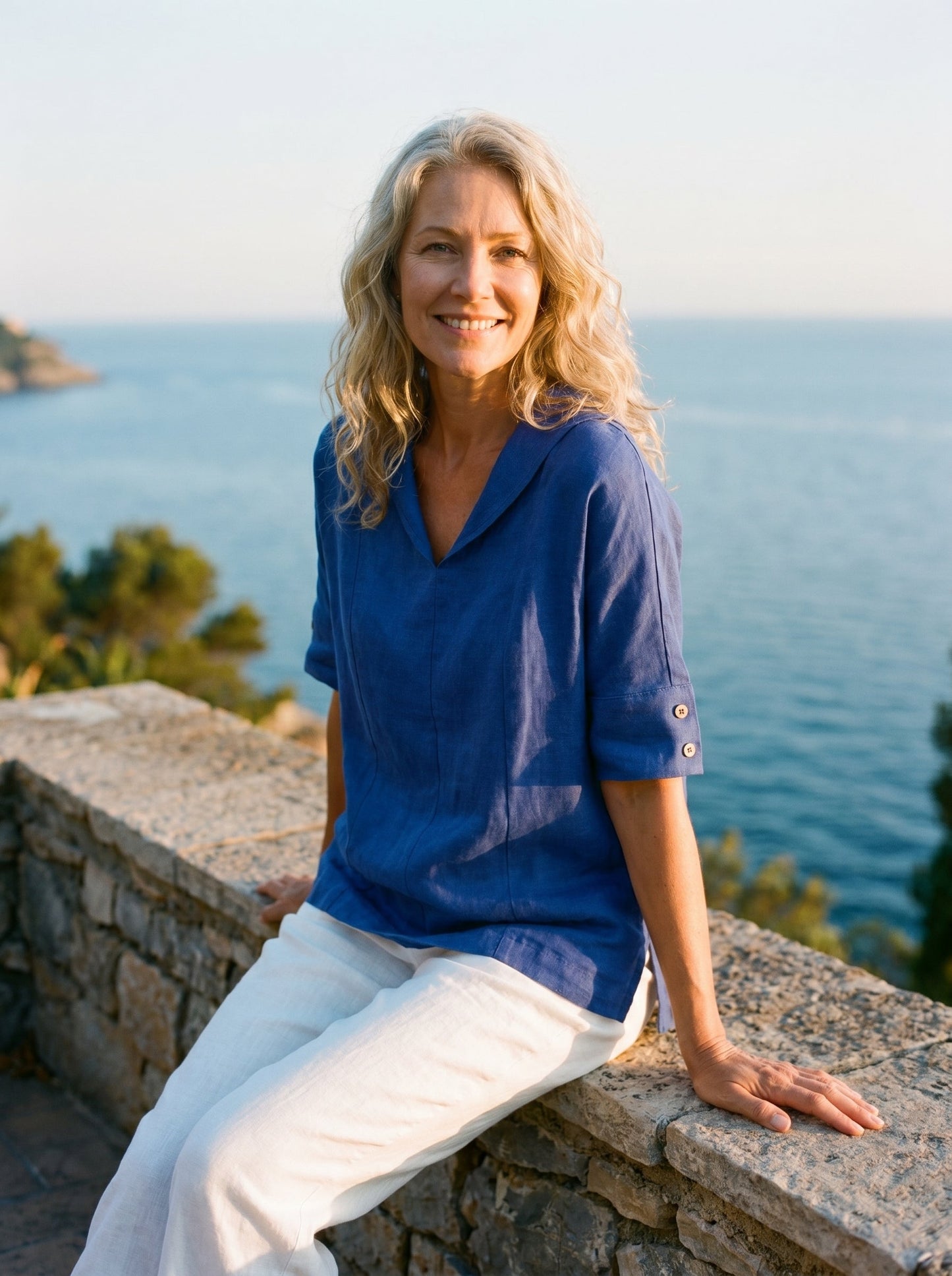Linen V-Neck Short-Sleeve Shirt SIERRA
