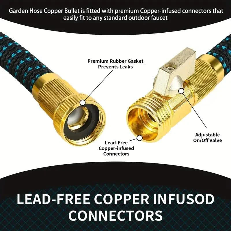 100ft Lightweight & No-Kink Flexible Garden Hose - 8 Function Nozzle, 3/4 Inch Solid Brass Fittings