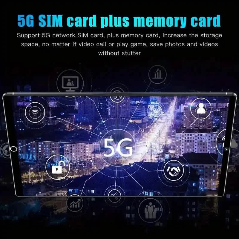 10.1インチスマート5Gタブレット - デュアルSIMカードスロット、8GB RAM、256GBストレージ、24MP+48MPカメラほか