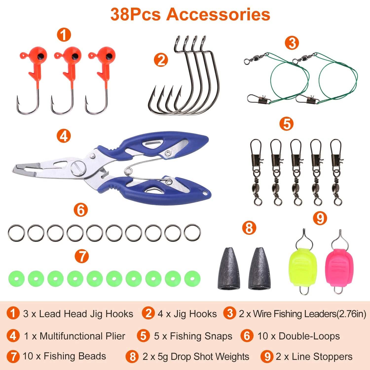 101 pièces : Kit de leurres de pêche, ensemble d'appâts de pêche souples avec vers souples et leurres de type crankbait avec boîte