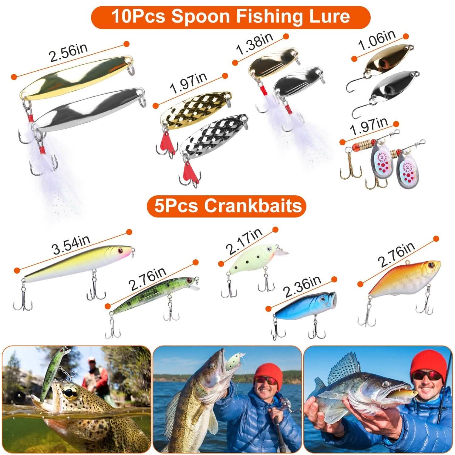 101 pièces : Kit de leurres de pêche, ensemble d'appâts de pêche souples avec vers souples et leurres de type crankbait avec boîte