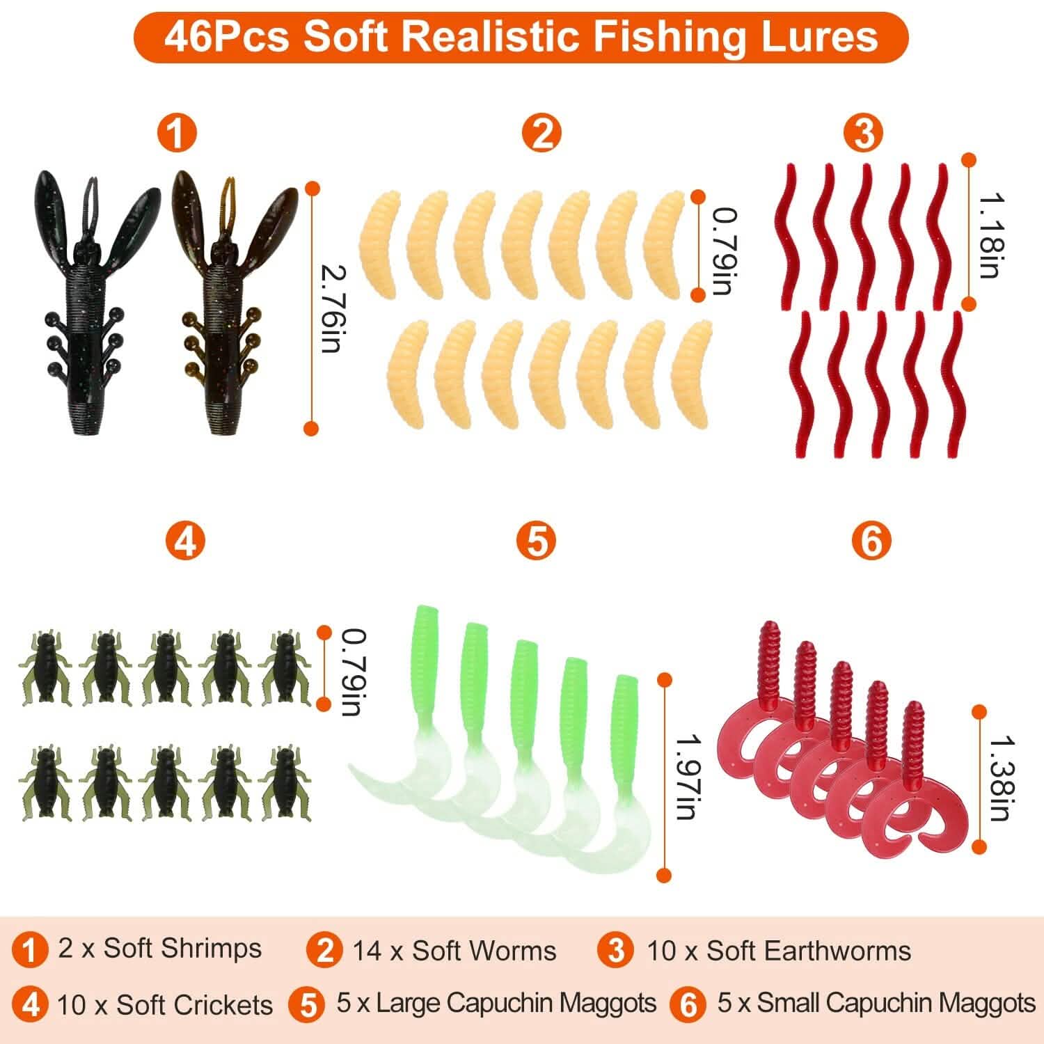 101 pièces : Kit de leurres de pêche, ensemble d'appâts de pêche souples avec vers souples et leurres de type crankbait avec boîte