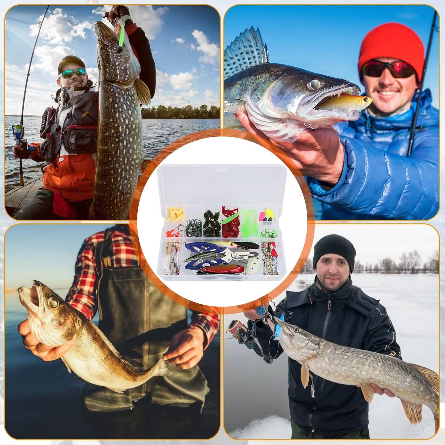 101 pièces : Kit de leurres de pêche, ensemble d'appâts de pêche souples avec vers souples et leurres de type crankbait avec boîte