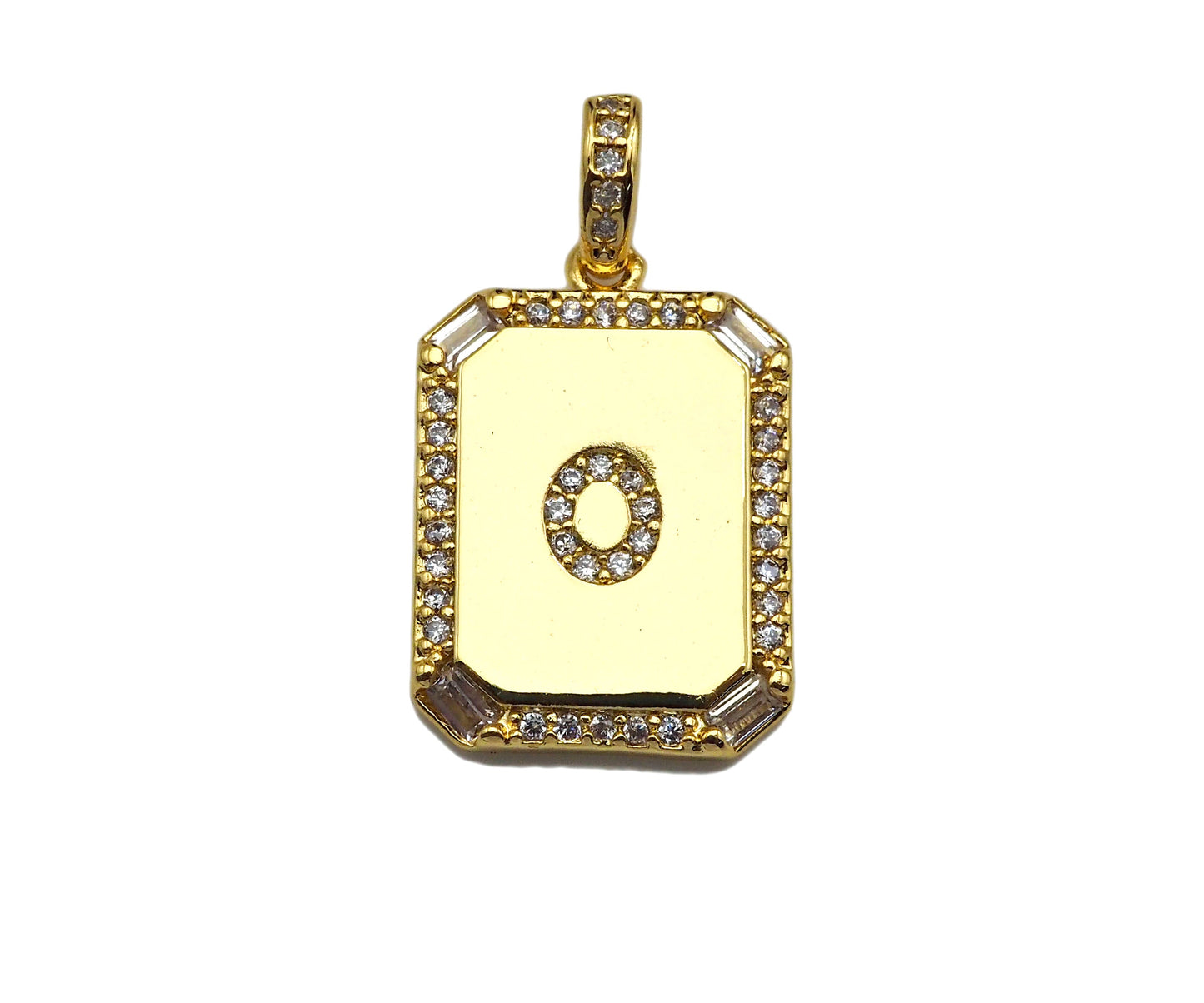 14K Gold plated Initial Tag Letter Charm, CZ A - Z Alphabet Letter, Personalized Charm for Necklace Jewelry Making, 9x20mm,sku#F1333